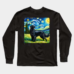 Starry Flat-coated Retriever Dog Portrait - Pet Portrait Long Sleeve T-Shirt